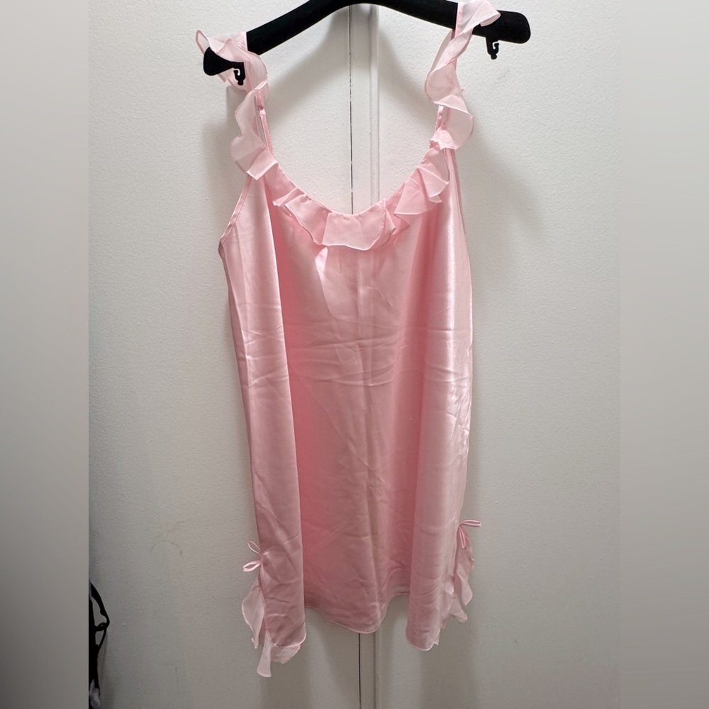 NWT Morgan Taylor Baby Pink Satin Ruffle Slip Dress Sz XL